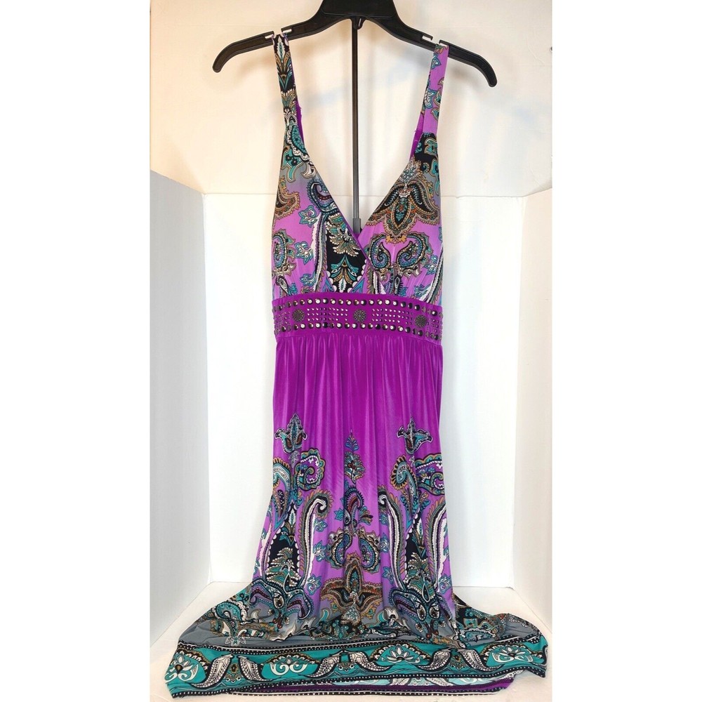 Magic, Boho, Paisley Print, Purple, Studded Dress, Woman 1x, NWT